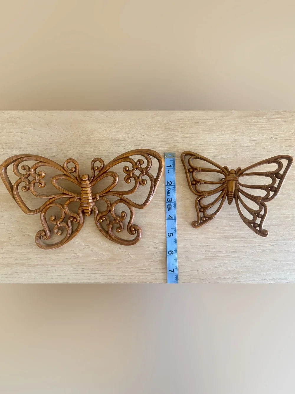 Vintage HOMCO Butterfly Wall Hangings Set of 2 | Faux Wicker 1970s | Retro Boho